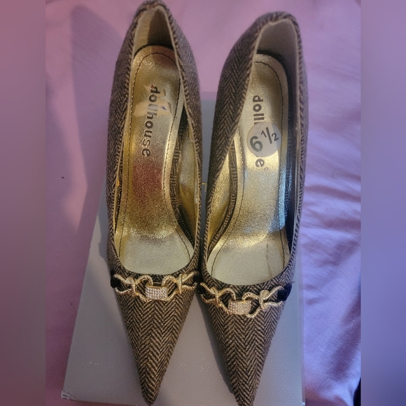 New Dollhouse Houndstooth Heels Woman Size 6.5 4" Pointed Toe Heels - Picture 1 of 4